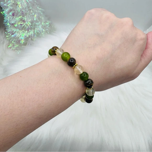 Tiger Eye Stone and Smoky Quartz Mix Beaded Bracelet - Picture 1 of 5